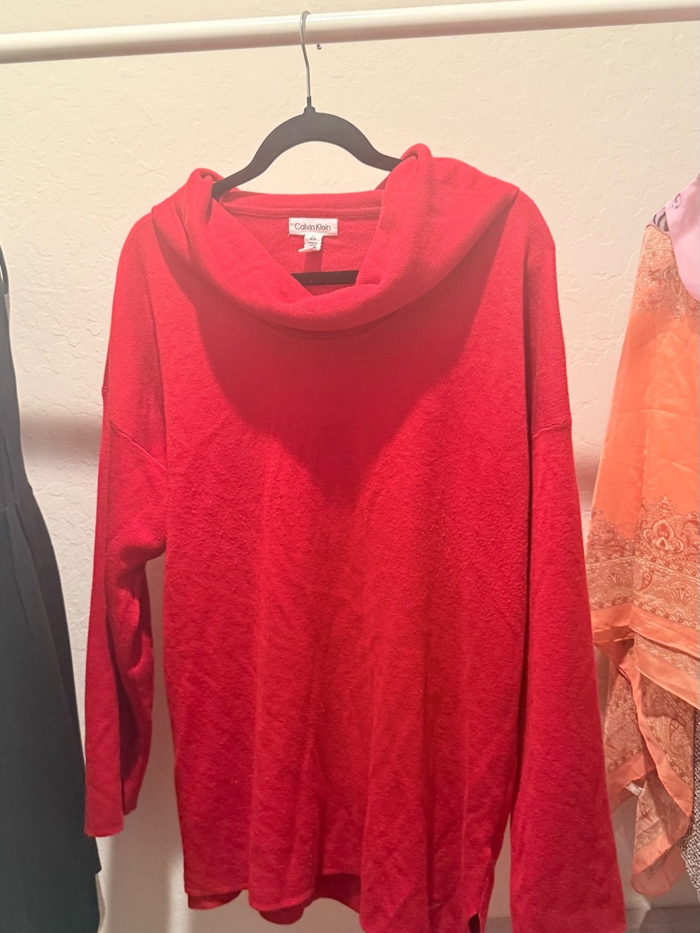 Calvin Klein Bright Red Cowl Neck Sweater